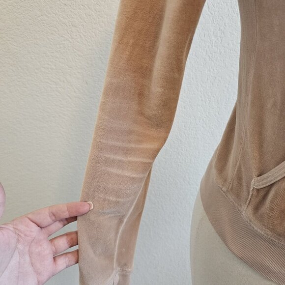 Vintage Y2K 90's Juicy Couture Tan Velvet Velour Jumpsuit Hoodie SWEATER ONLY S - Picture 4 of 12
